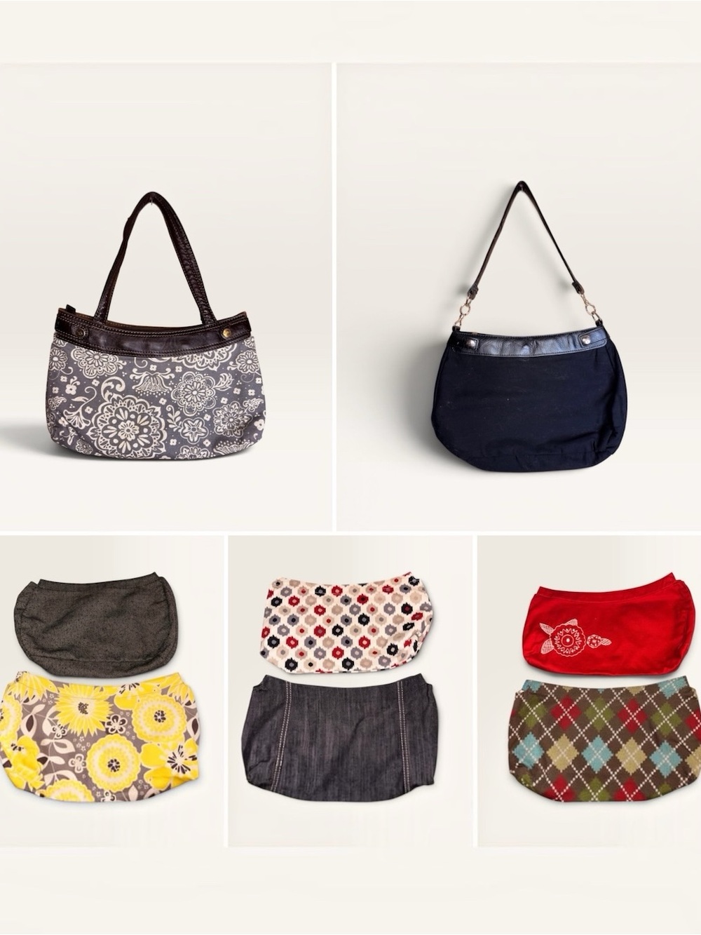 Thirty-One Skirt Purse 2 Base Handbags + 6 Interchangeable Covers Retired 8 Pc S